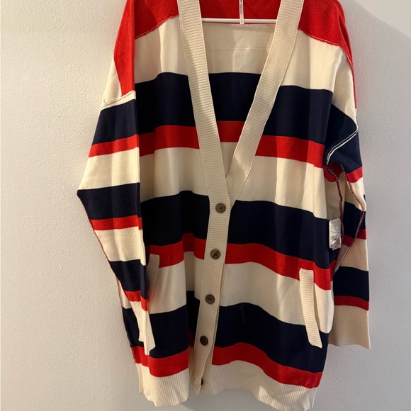 Free People Stripped Red, White, and Black Women's Sweater - Picture 1 of 3